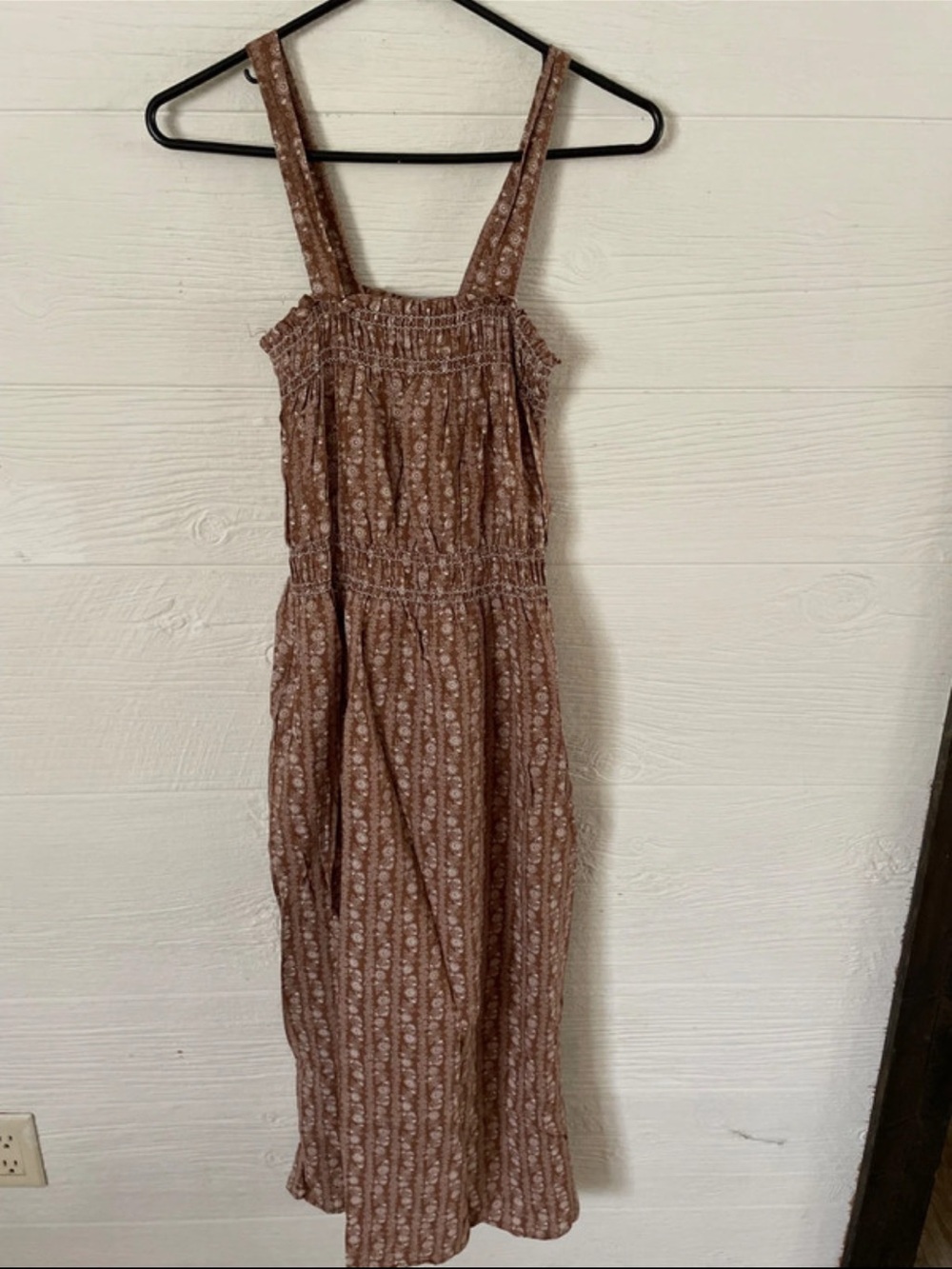 Brixton Brown Floral Maxi Dress with Smocked Bodice